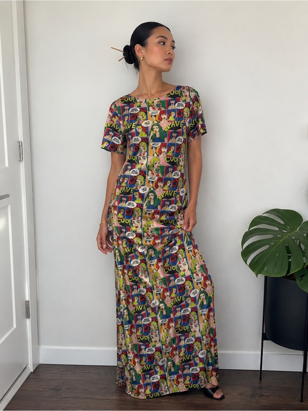 Vintage Sheer Comic Book Maxi Dress